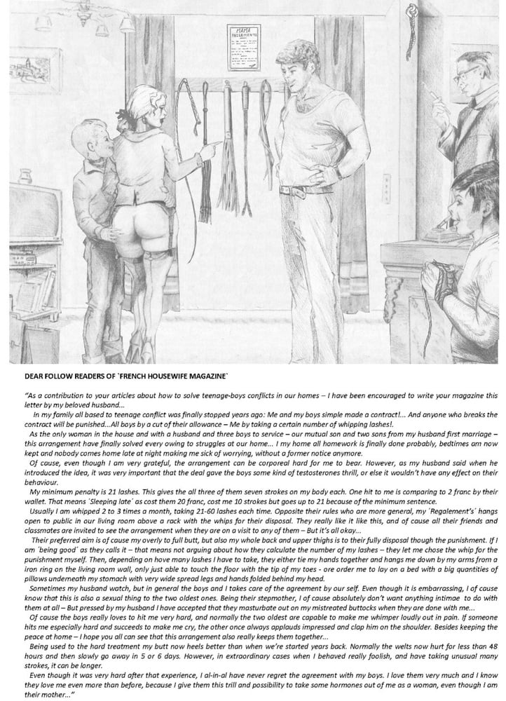 Joseph Farrel re-drawing with text "Housewives in despair 1" page 9 full