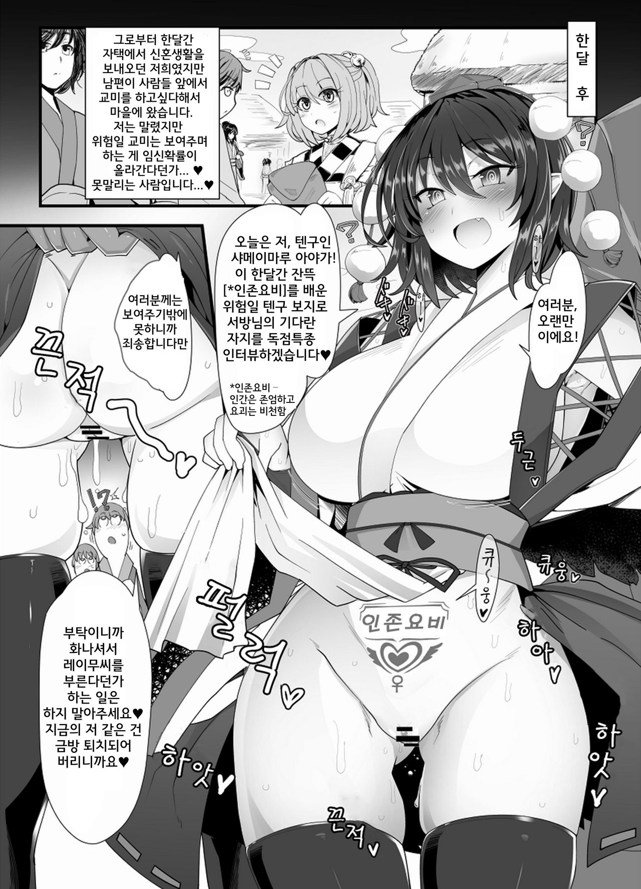 Dokusen Scoop! Kyousei Love Love Shameimaru Aya Micchaku! | 독점특종! 강제러브러브 샤메이마루 아야 밀착! page 10 full