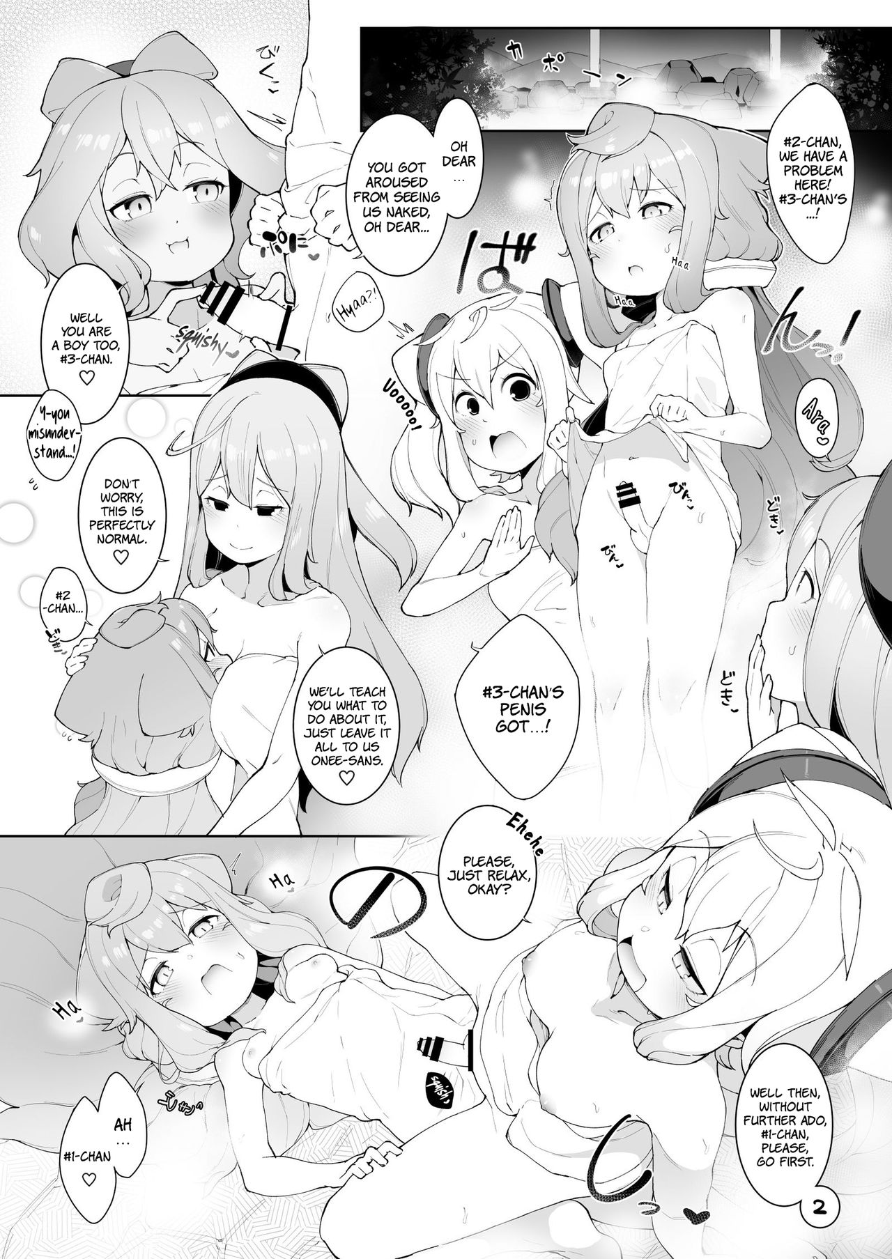 Onsen de 3-gou-kun ga Onee-san-tachi to Seiteki ni Hakadorimakuru Hon | A Book About #3-kun Advancing in Sexual Things with the Onee-sans in the Onsen page 3 full