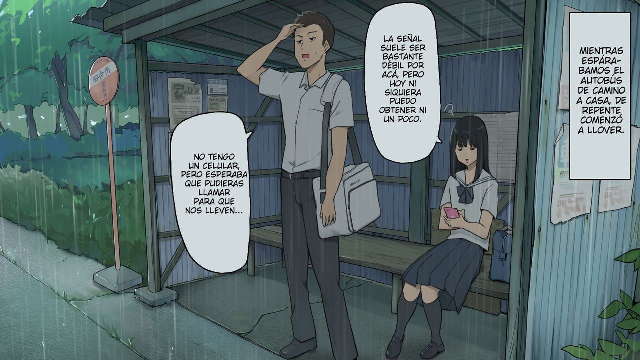 Inaka no Bus-tei nite Tougekou de Itsumo Issho ni Naru Kouhai Joshi to Amayadori, Ame de Shittori to Shita Funiki no Naka de Jou o Kawasu page 1 full