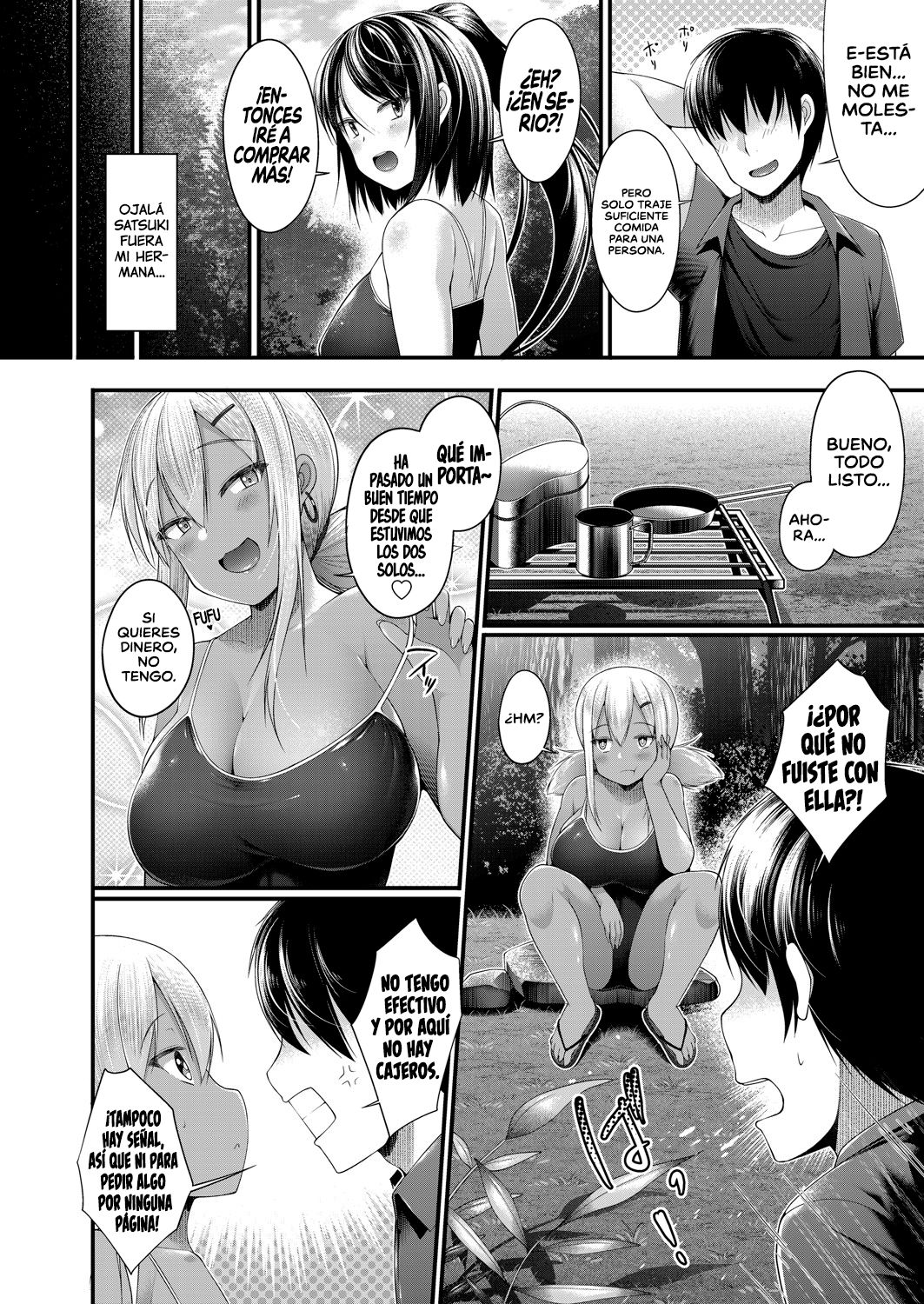 Hitori Camp o Shite itara Kuro Gal JK na Imouto to Imouto no Tomodachi ga Rannyuu shite kita Kekka Zempen | Cuando estaba acampando solo, mi hermana y su amiga se metieron en mi campamento Parte 1 page 8 full