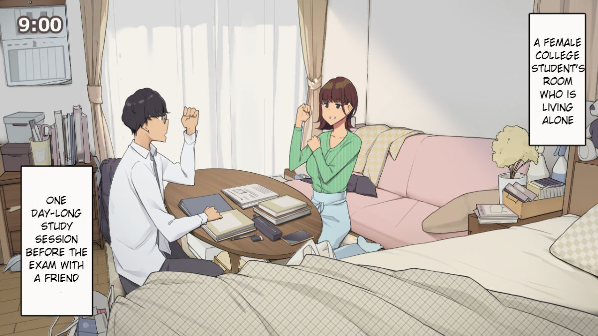 Hitorigurashi no Joshidaisei no Oheya, Tomodachi to Ichinichi Shuuchuu shite Benkyoukai shiyou to Kimeta Hi | Preparing for exam with my friend page 1 full