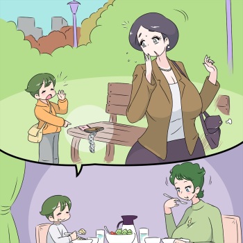 Parent-child conversation at dinner cover
