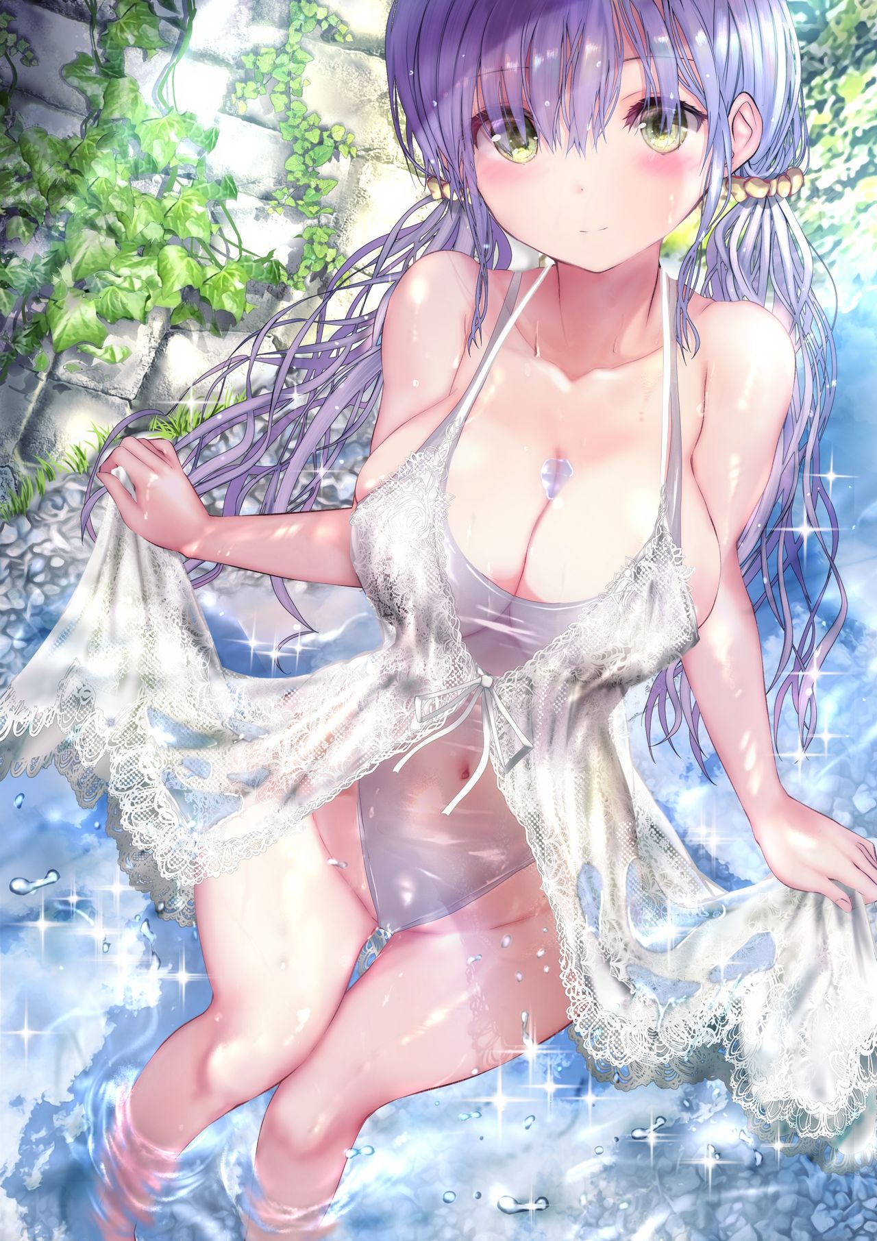田舎の川辺×競泳水着×ベビードール page 1 full