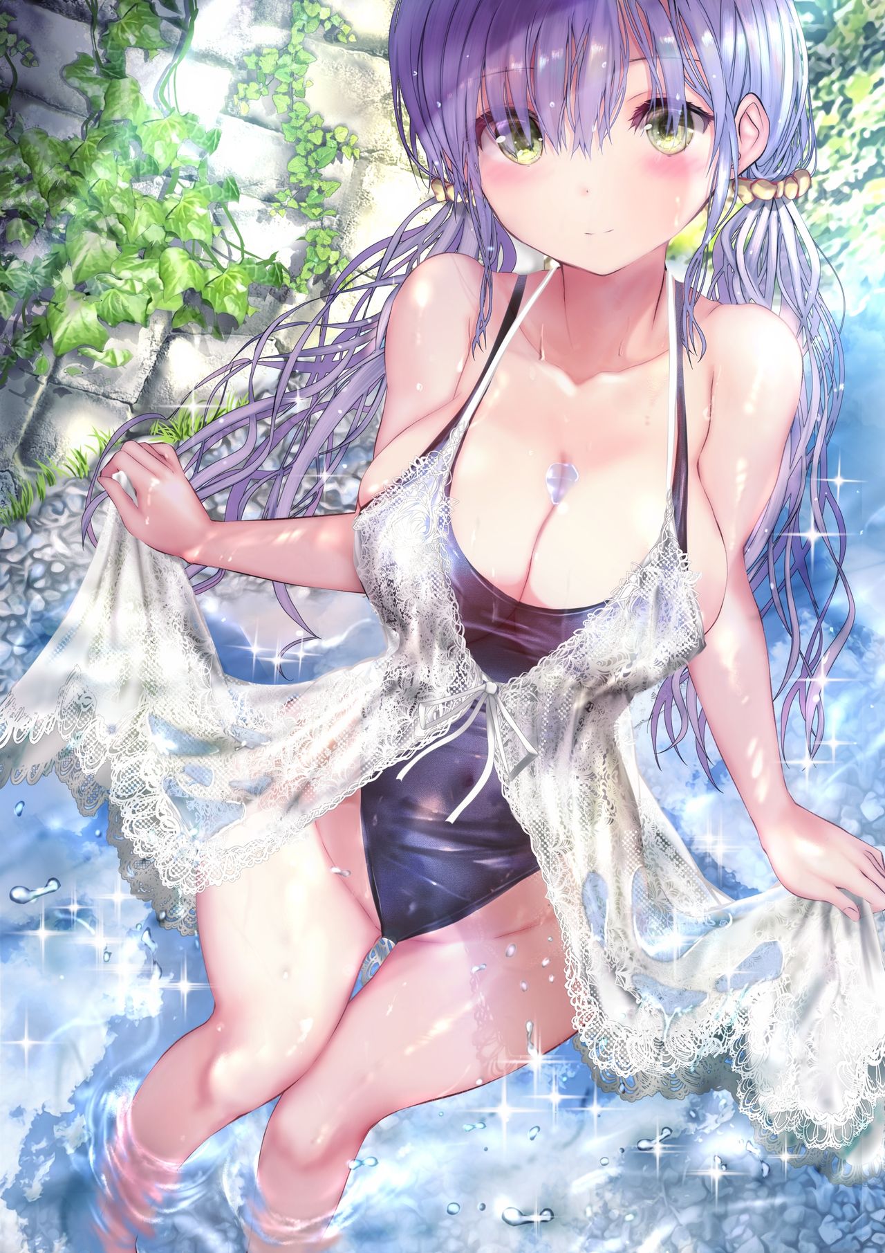 田舎の川辺×競泳水着×ベビードール page 3 full