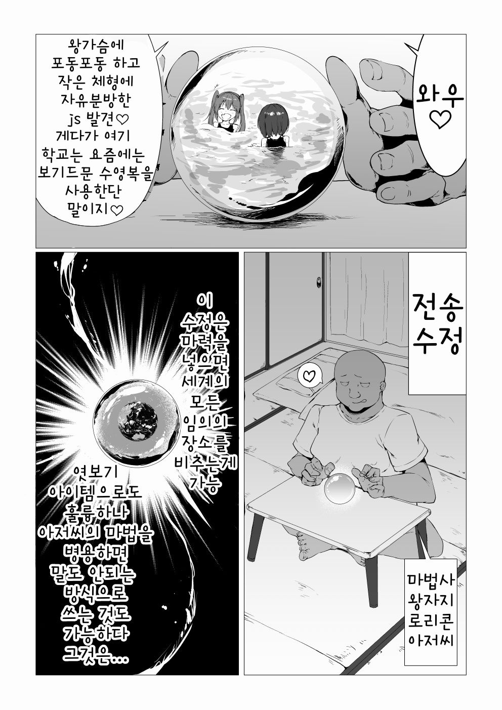 Mahoutsukai Oji-san ga Sukumizu Loli o Jishitsu ni Tensou suru you desu | 귀축 마법사 아저씨가 스쿨미즈 로리들을 자기 방으로 전송하는 거 같습니다 page 3 full
