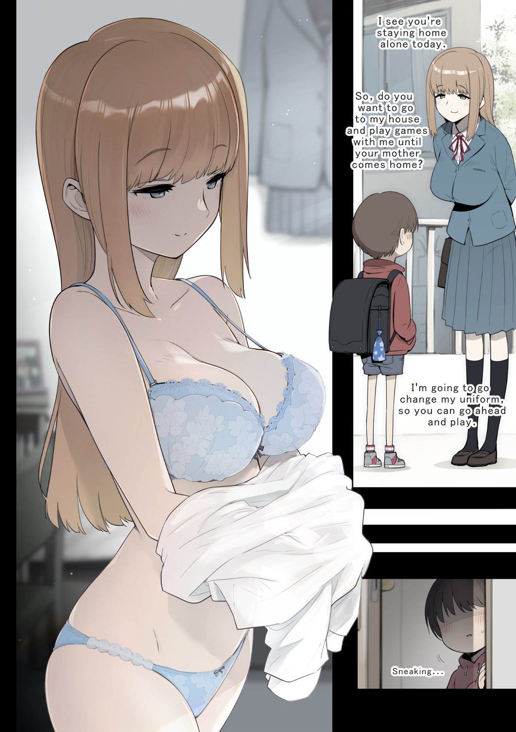 This is a picture of a wicked high school girl who takes care of a boy whose parents are often away from home. page 5 full