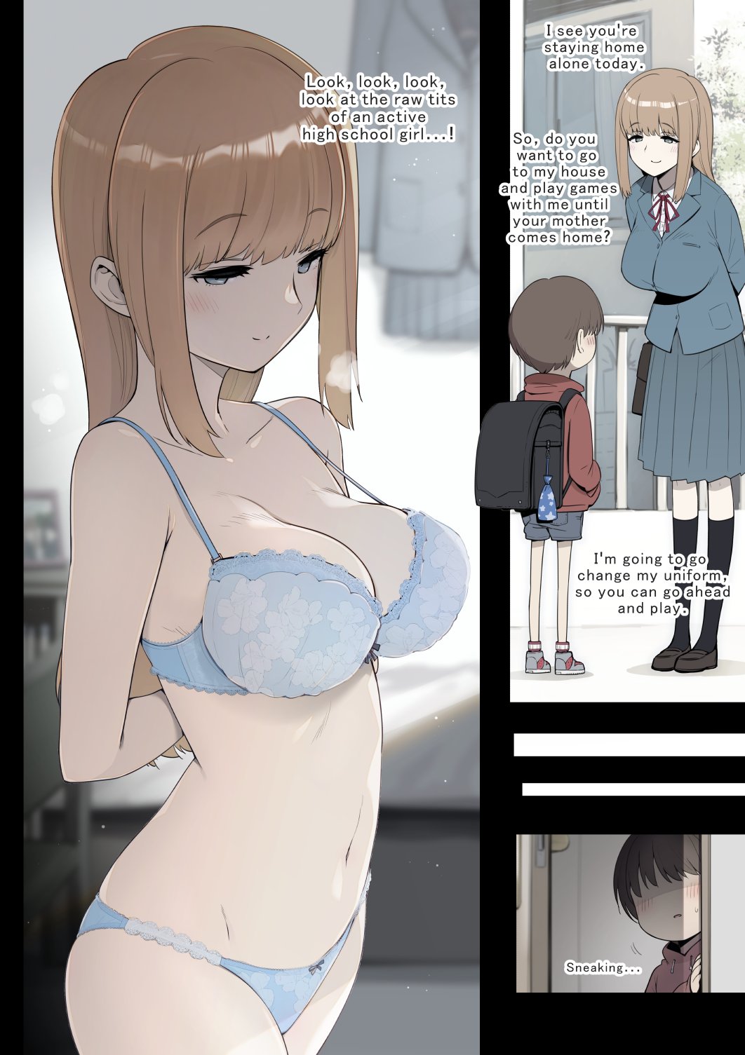 This is a picture of a wicked high school girl who takes care of a boy whose parents are often away from home. page 6 full
