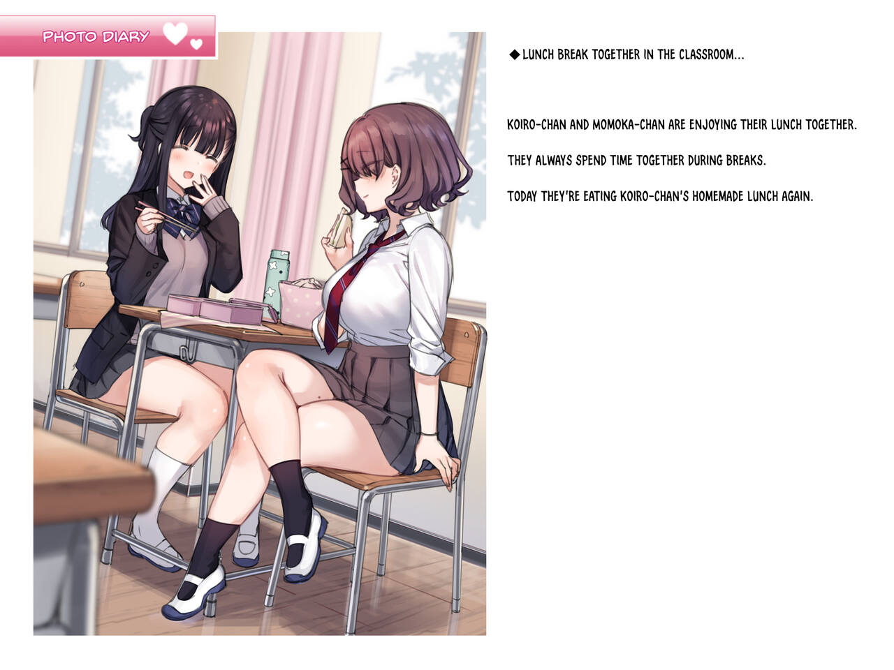Shame Nikki 001 "Ohiruyasumi no Kyoushitsu to..." | Photo Diary 001 "Lunch Break Together in the Classroom..." page 1 full